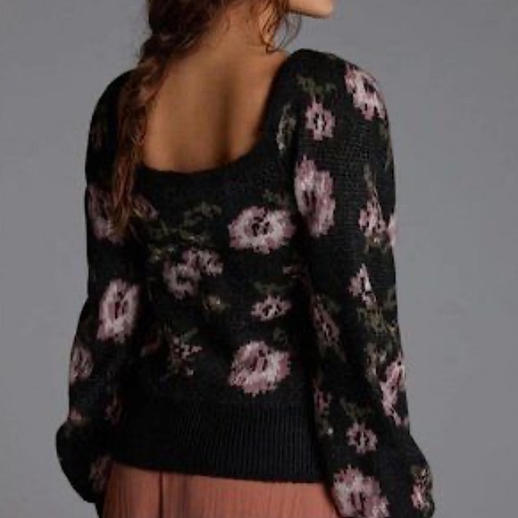 Anthropologie Black Floral Motif Sweater - Picture 4 of 7